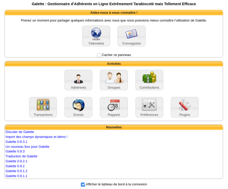 Galette dashboard